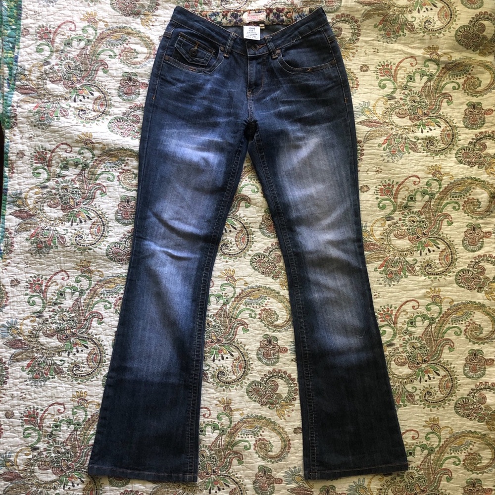 Y2K Leo Roma Dark wash flare bootcut jeans low rise with faded look
